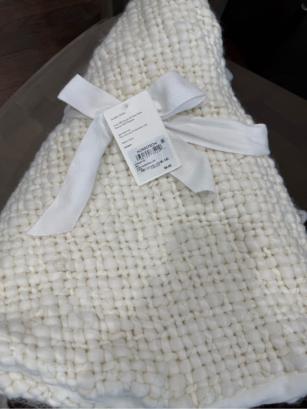 NWT Chunky Knit Christmas Tree Skirt | White Cable Knit, 48”
